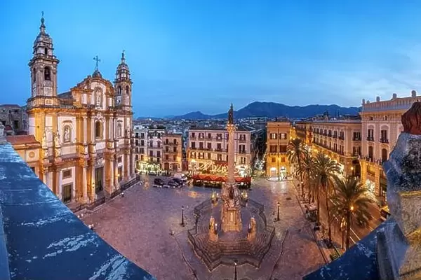 Palermo, Italy Overlooking Piazza San Domenico at dusk