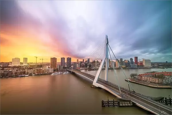 Rotterdam, Netherlands, city skyline at twilight