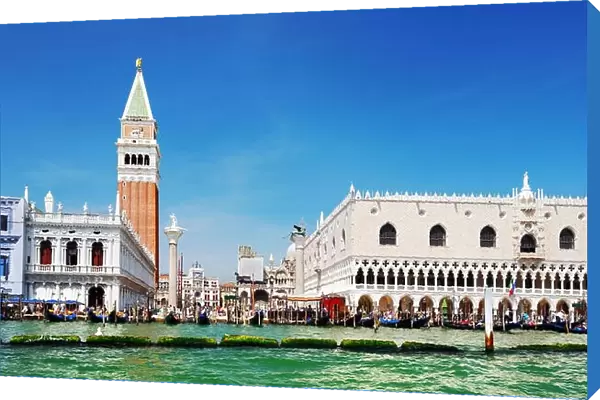Venice, Italy - August 8, 2014: Piazza San Marco view from boat on Grand Canal