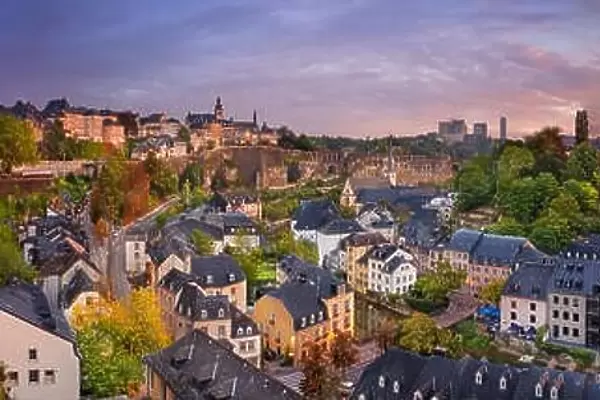 Luxembourg City, Luxembourg. Panoramic cityscape image of old town Luxembourg City skyline during beautiful sunrise