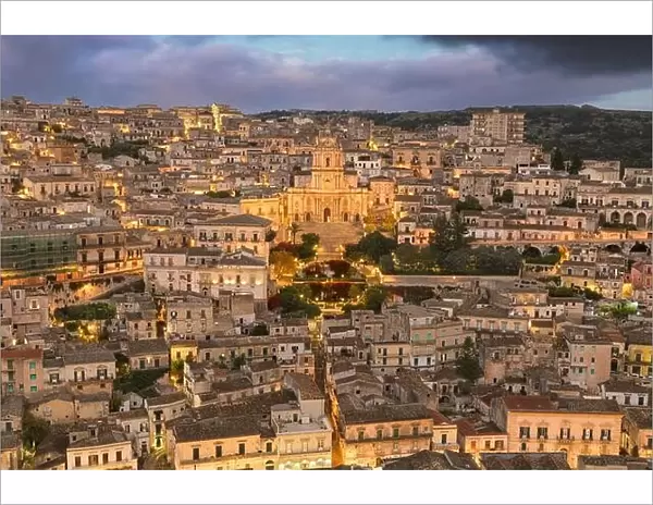 Modica, Sicily, Italy with the Cathedral of San Giorgio at twilight