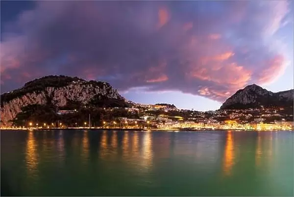 Capri, Italy viewed from Marina Grande at twilight