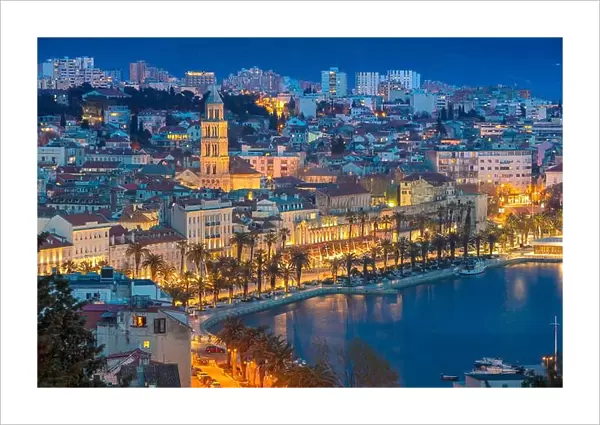 Split. Beautiful romantic old town of Split during twilight blue hour. Croatia, Europe