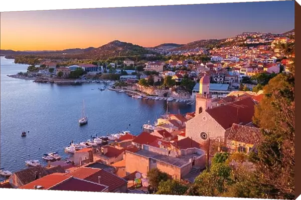 Sibenik, Croatia. Aerial cityscape image of beautiful coastal Sibenik, Dalmatia, Croatia at summer sunset