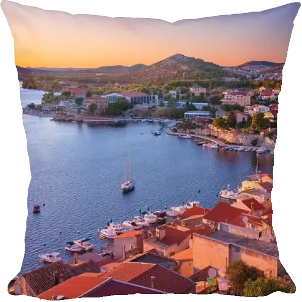 Sibenik, Croatia. Aerial cityscape image of beautiful coastal Sibenik, Dalmatia, Croatia at summer sunset