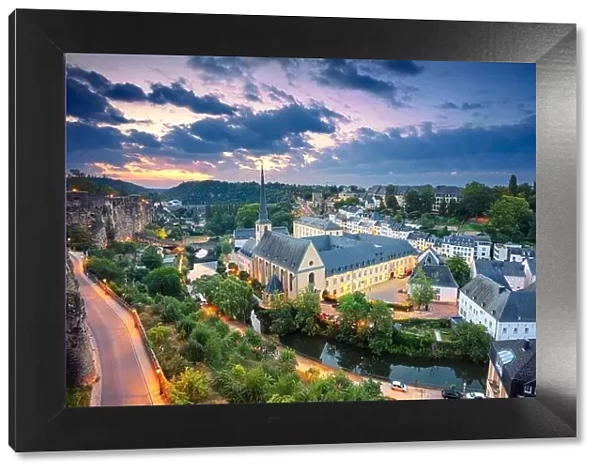 Luxembourg City. Aerial cityscape image of old town Luxembourg during beautiful summer sunrise