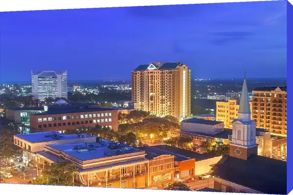 Tallahassee, Florida, USA downtown skyline from above at dusk