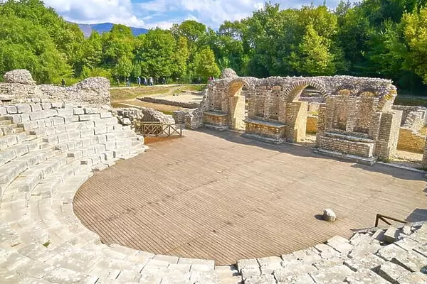 Theatre in Sanctuary of Asclepius in ancient Roman city, Butrint, UNESCO, Albania