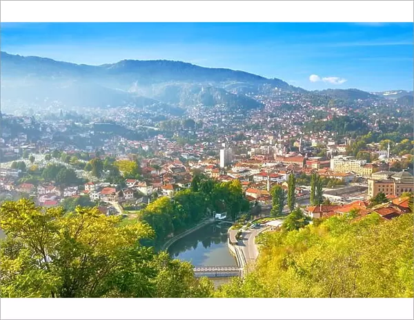 Aerial view of Sarajevo, capital city of Bosnia Herzegovina