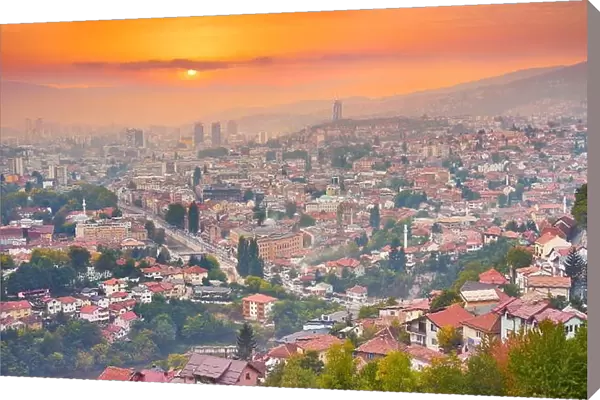 Sunset over Sarajevo, the capital city of Bosnia and Herzegovina