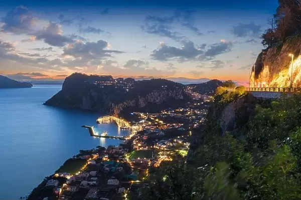 Capri, Italy aerial view with Marina Grande at dusk
