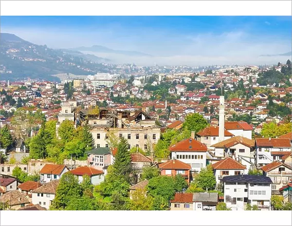 Aerial view of Sarajevo, capital city of Bosnia Herzegovina