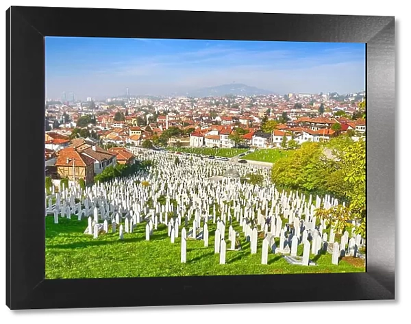 Kovaci war cemetery and Sarajevo cityscape, Bosnia and Herzegovina
