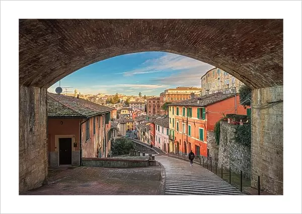 Perugia, Italy on the medieval Aqueduct Street in the morning