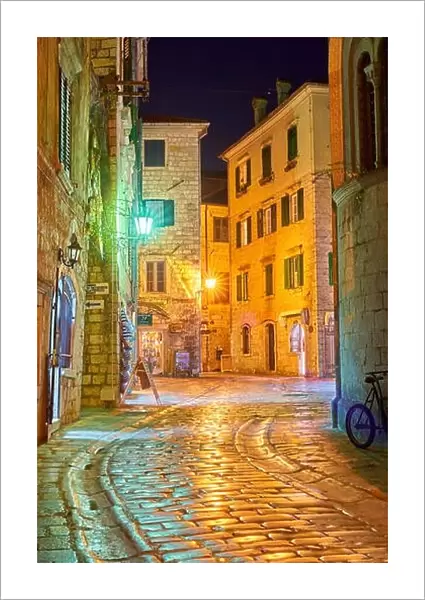 Kotor Old Town street at evening, Montenegro