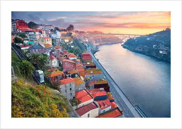 Porto, Portugal. Cityscape image of Porto, Portugal with Douro River during sunrise