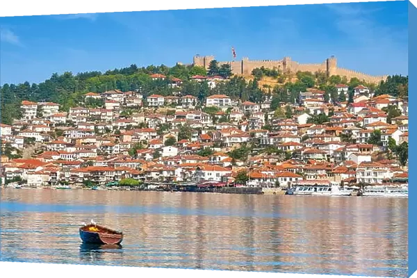 Ohrid Lake and old town city, Samuel's Fortress at the top, Macedonia