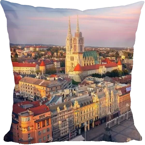 Zagreb, Croatia. Aerial cityscape image of Zagreb capital city of Croatia at sunset