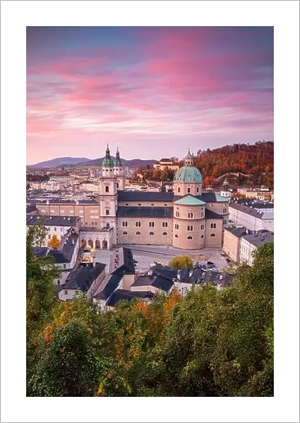 Salzburg, Austria. Cityscape image of the Salzburg, Austria with Salzburg Cathedral during autumn sunset