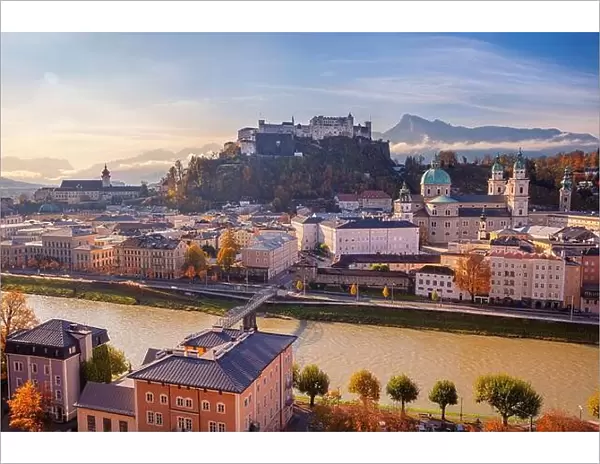Salzburg, Austria. Aerial cityscape image of Salzburg, Austria at beautiful autumn sunrise