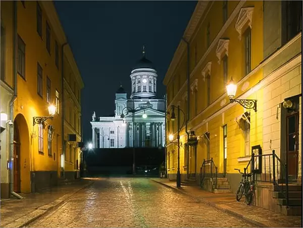 Helsinki, Finland. Famous Landmark In Finland Capital - Senate Square With Lutheran Cathedral And Monument To Russian Emperor Alexander II At Summer N