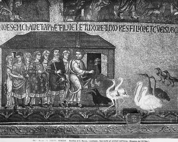 The entry of the animals into Noah's ark. Mosaic detail in the narthex in St. Mark's Basilica in Venice