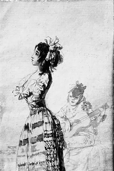 The guitarist and the dancer; drawing by Francisco Goya, in the Prado Museum in Madrid