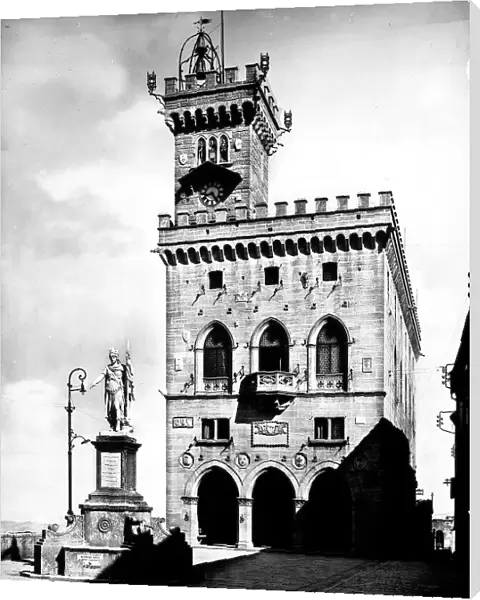 View of the Palazzo dei Priori located in the Republic of S. Marino. The building was built after a project of Francesco Azzurri