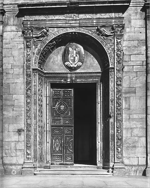 The entrance portal of the cathedral of San Giovanni Battista in Turin
