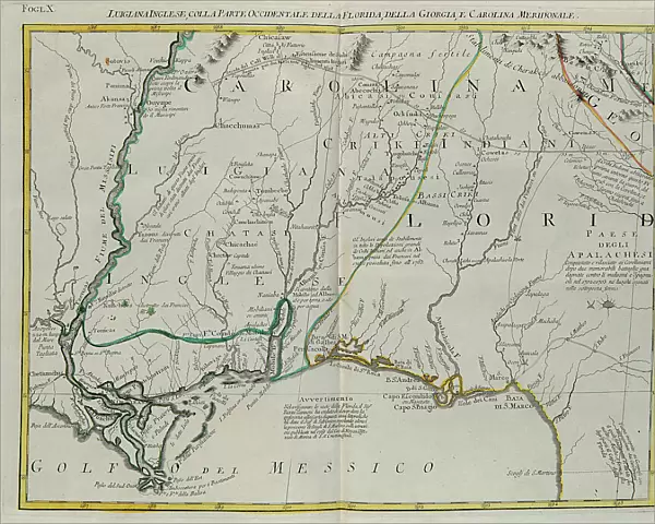 English Louisiana with the western part of Florida, Georgia and South Carolina, engraving by G. Zuliani taken from Tome I of the 'Newest Atlas' published in Venice in 1778 by Antonio Zatta, Private Collection