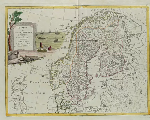 The Kingdoms of Sweden, Denmark and Norway, engraving by G. Zuliani taken from Tome III of the 'Newest Atlas' published in Venice in 1781 by Antonio Zatta, Private Collection
