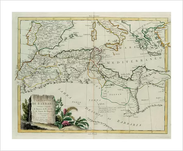 The Barbary Coast or The Kingdoms of Morocco, Fez, Algeria, Tunisia and Tripoli with surrounding countries, engraving by G. Zuliani taken from Tome IV of the 'Newest Atlas' published in Venice in 1784 by Antonio Zatta, Private Collection