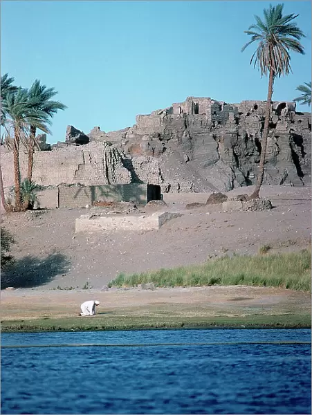 Elephanta Island Aswan Pharaonic temples and the ruins of the town seen from the water