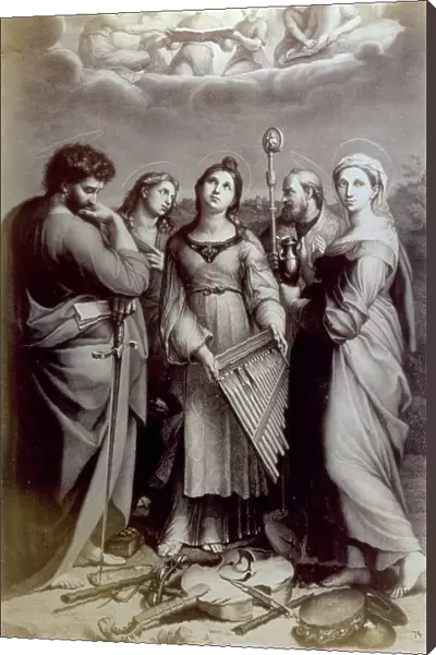 Engraving of the painting of Saint Cecilia by Raphael, in the Pinacoteca Nazionale in Bologna