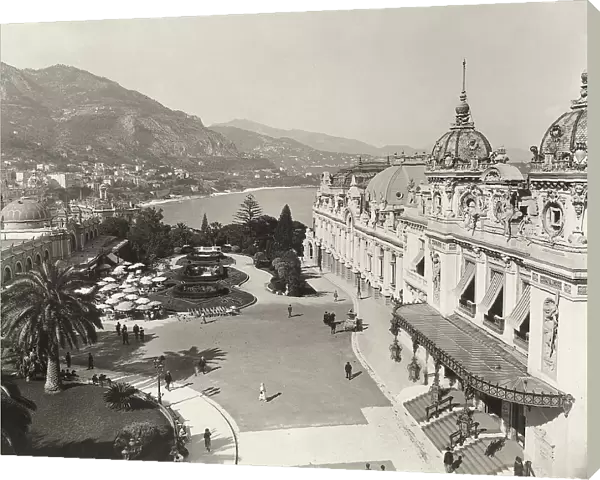 The city of Montecarlo: on the left is the Cafe de Paris with its square opposite, on the right is the theatre of Casino. Principality of Monaco, France