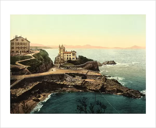The rocky coastline of Biarritz with Villa Belsa
