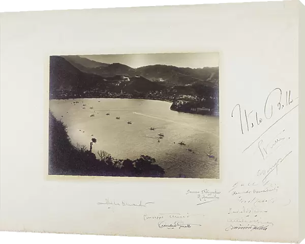 Aerial view of the city of Rijeka with, among others, the signature on the card of Italo Balbo