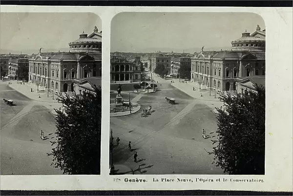 View of Place de Neuve in Geneva with the Grand-Thtre; Stereoscopic photograph