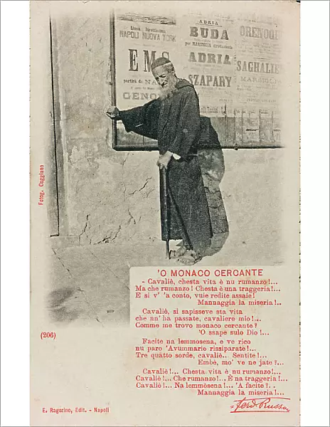 Portrait of a monk leaning on a stick (''O monaco cercante'), postcard