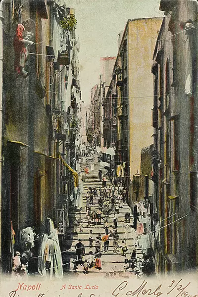 View of an alley in the quarter Saint Lucia, Naples, postcard