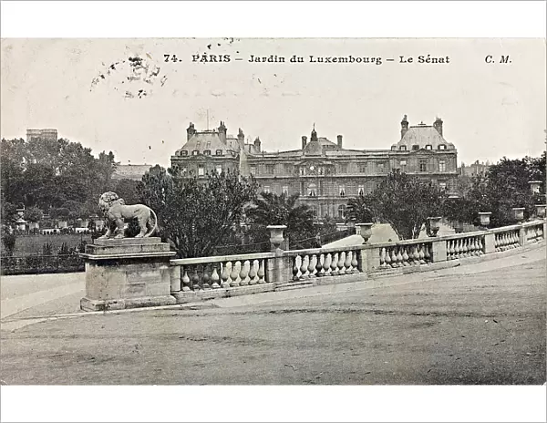 The garden and the Palais du Luxembourg, Paris; postcard