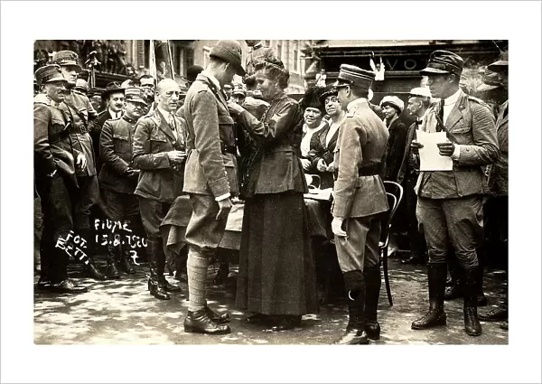 Ceremony for the bestowing of solemn honours, after the occupation of Fiume by part of the Italian legionary forces, headed by Gabriele D'Annuzio. In the photograph, the poet can be recognized