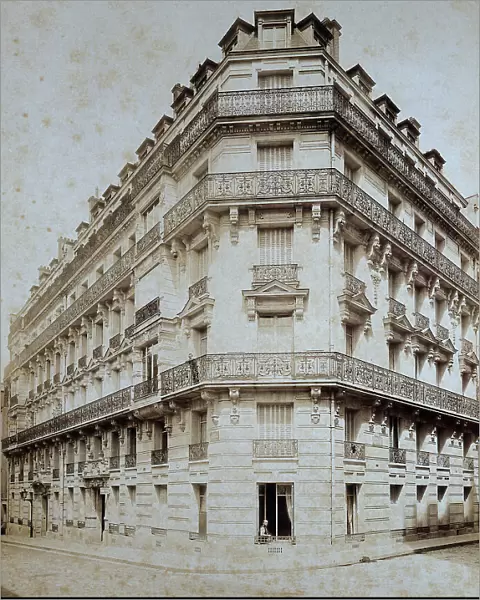 View of a building on the corner of Rue de La Tour and Rue Eugene Delacroise, Paris; work by the architect Henry Sauvage. The building was owned by Baron Nioac di Comte A. de Nioac