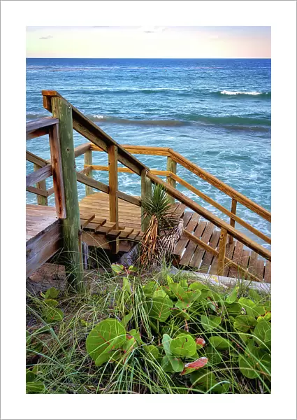 Florida, South Florida, Lantana, wooden staircase leading to beach