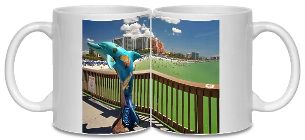 Florida, Clearwater, Pier 60 Park Dolphin sculpture on the fishing pier