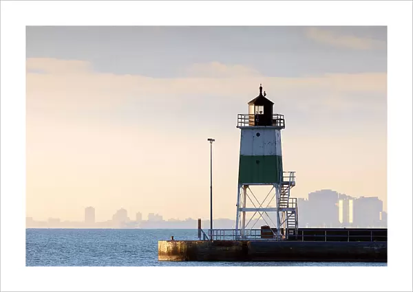 Illinois, Chicago, Lake Michigan, Chicago Harbor Southeast Guidewall Lighthouse