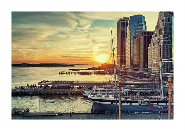 NYC, Manhattan, Seaport with Tall Ship Wavertree