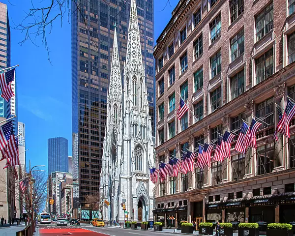 New York City, Manhattan 5th Ave Scene with St. Patrick's Cathedral