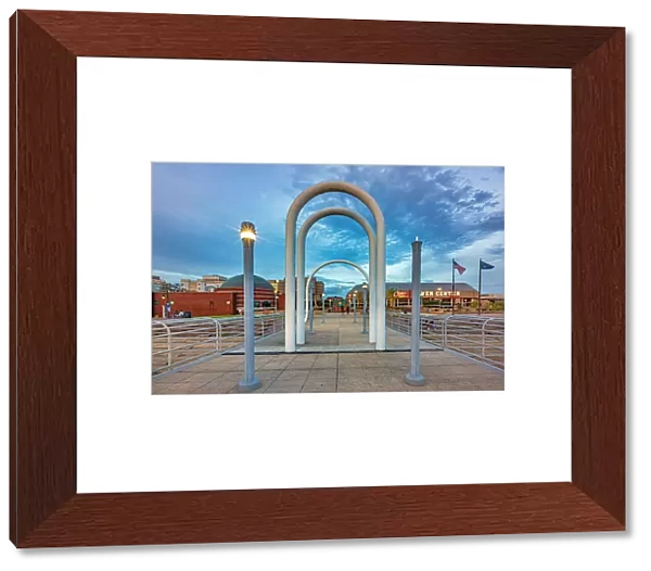 Louisiana, Baton Rouge, Boardwalk Arches at Riverfront Plaza on The Mississippi River