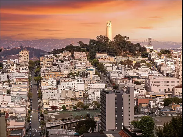 California, San Francisco, Coit Tower is a 210-foot tower in the Telegraph Hill neighborhood